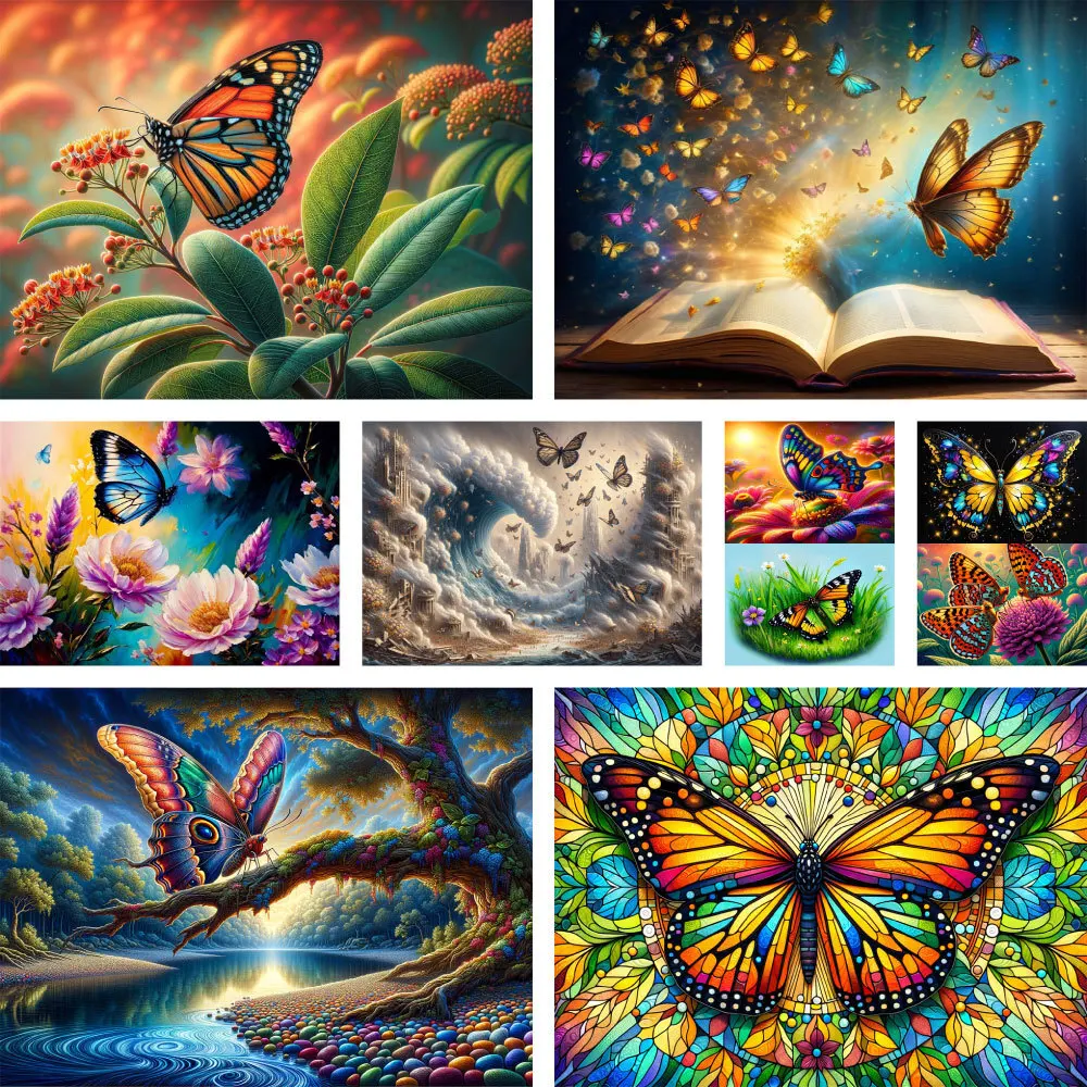 Flowers Butterfly Printed Fabric Cross-Stitch Embroidery Full Kit Hobby Handicraft Craft Painting Package For Adults Different