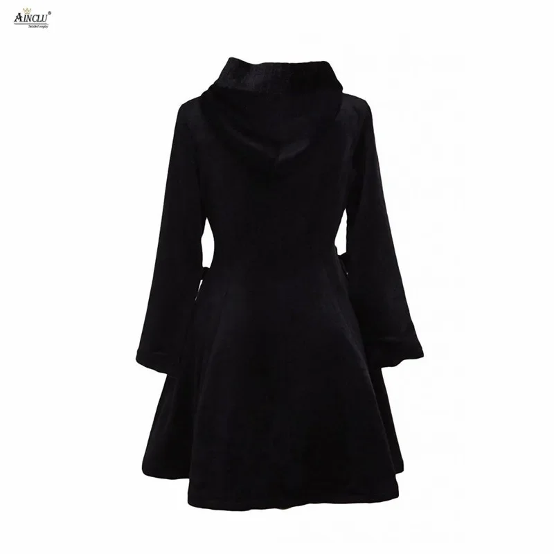 Ainclu XS-XXL Womens Black Wool Bow Long Sleeves Girls's Middle-Long Dress A-line Lolita Outfit/Overcoat for Casual/Party/others