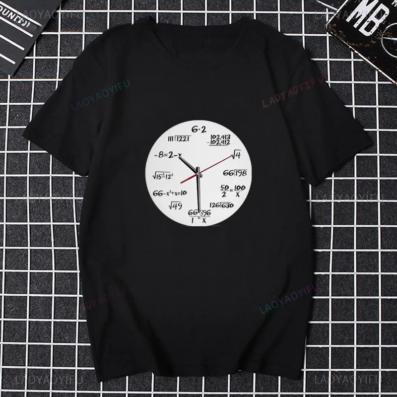 Fun math clock print pattern summer loose fashion casual trend Harajuku Street wear men and women universal short-sleeved Tshirt