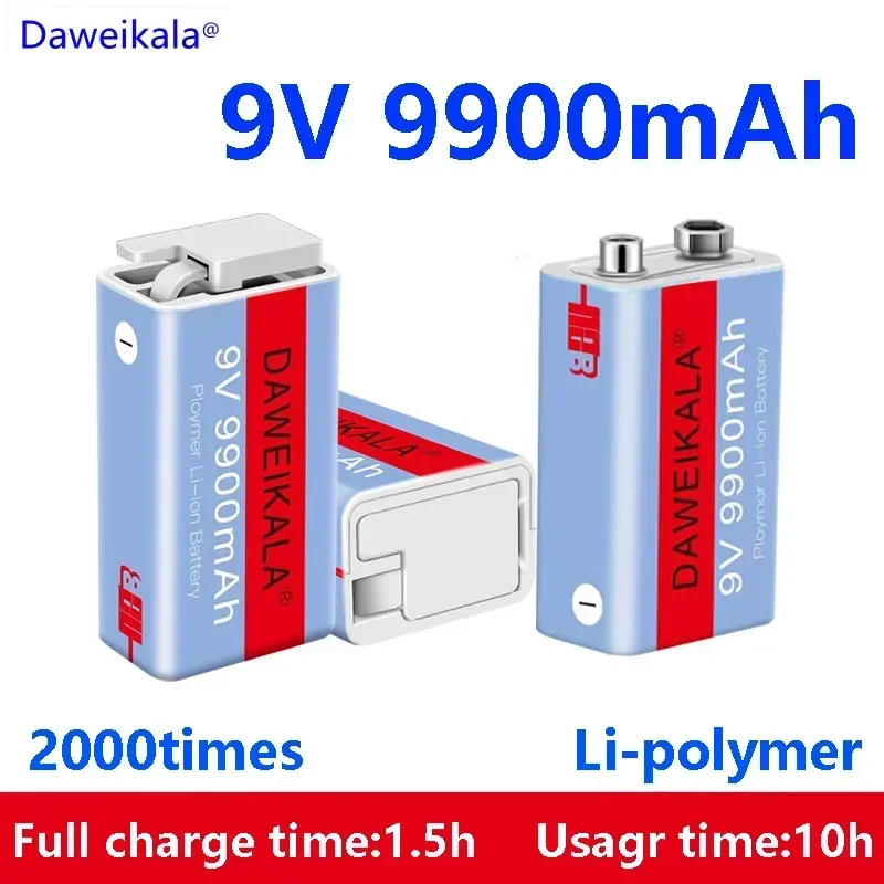 9V 9900mAh Li-ion Rechargeable Battery 6F22 Micro Portable USB Batteries  for Multimeter Microphone Toy Remote Control KTV Meter