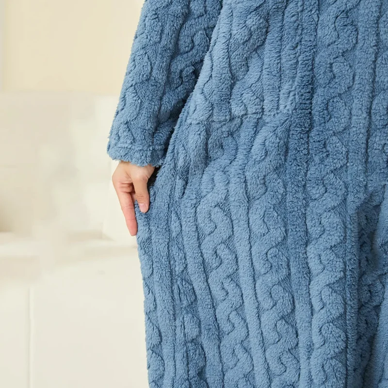 Women Bathrobe Coral Fleece Padded Thickened Warm Plus Size Homewear Pajama Dress for Winter College Students image 6