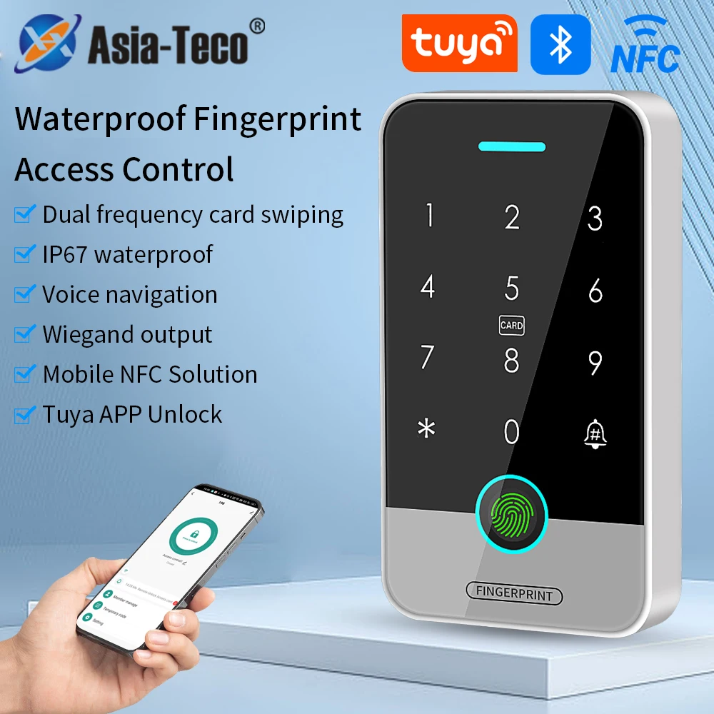 IP67 Access Control Door system Tuya RFID 125K 13.56Mhz NFC Bluetooth Fingerprint Keypad work with Wifi Gateway M1 Remote Unlock