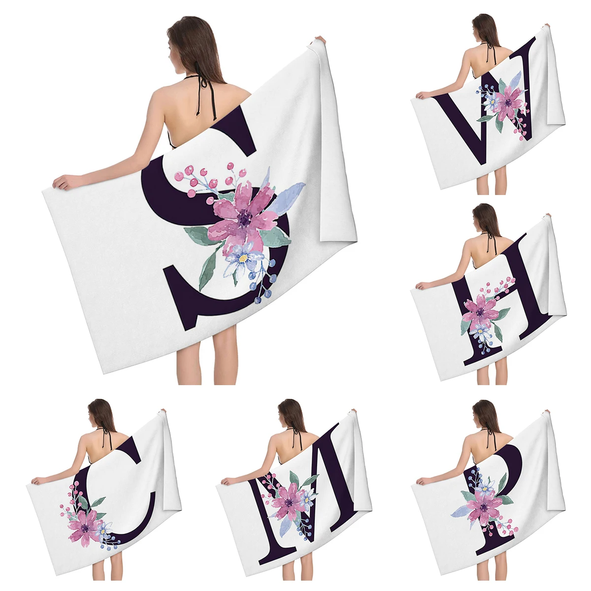 Home Bath Towels For The Body Towels Bathroom Letters And Flower Quick Drying Microfiber Beach Towel Man And Women Large Sports