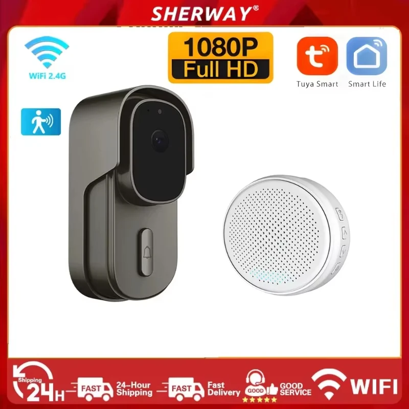 

Tuya 2.4GHz WiFi 1080P smart doorbell camera two-way video intercom battery AC DC powered motion detection Smart Home Assistant