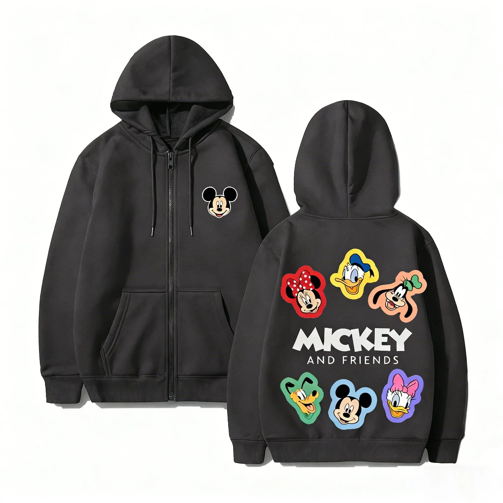 Unisex Disney Mickey Print Hoodie Men Women Zip Up Sweatshirt 2026 Winter Streetwear Casual Vintage Pullover Jacket Long-sleeved
