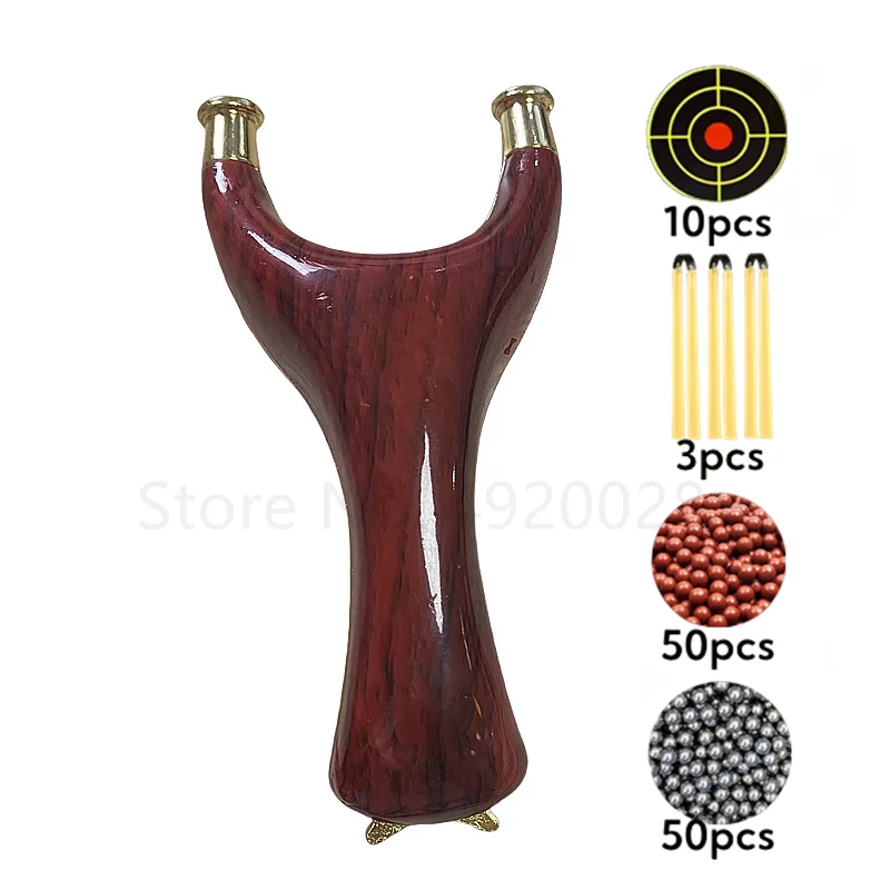 

Wooden Handle Alloy Slingshot Hunting Fast Shooting Powerful with High Elasticity Flat Rubber Band Characteristics