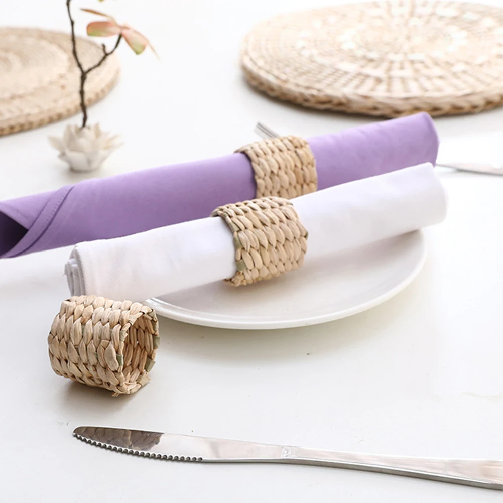 

12pcs Woven Napkin Rings Natural Style Dining Table Decor Exquisite Holiday Gift For Home Party Restaurant Use