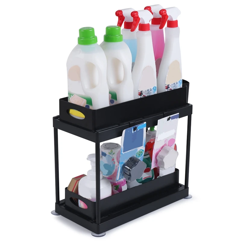 

Sliding Cabinet Basket Organizer Drawers, Organizer Storage Bathroom Kitchen Cabinet Organizer, Black Easy Install Easy To Use