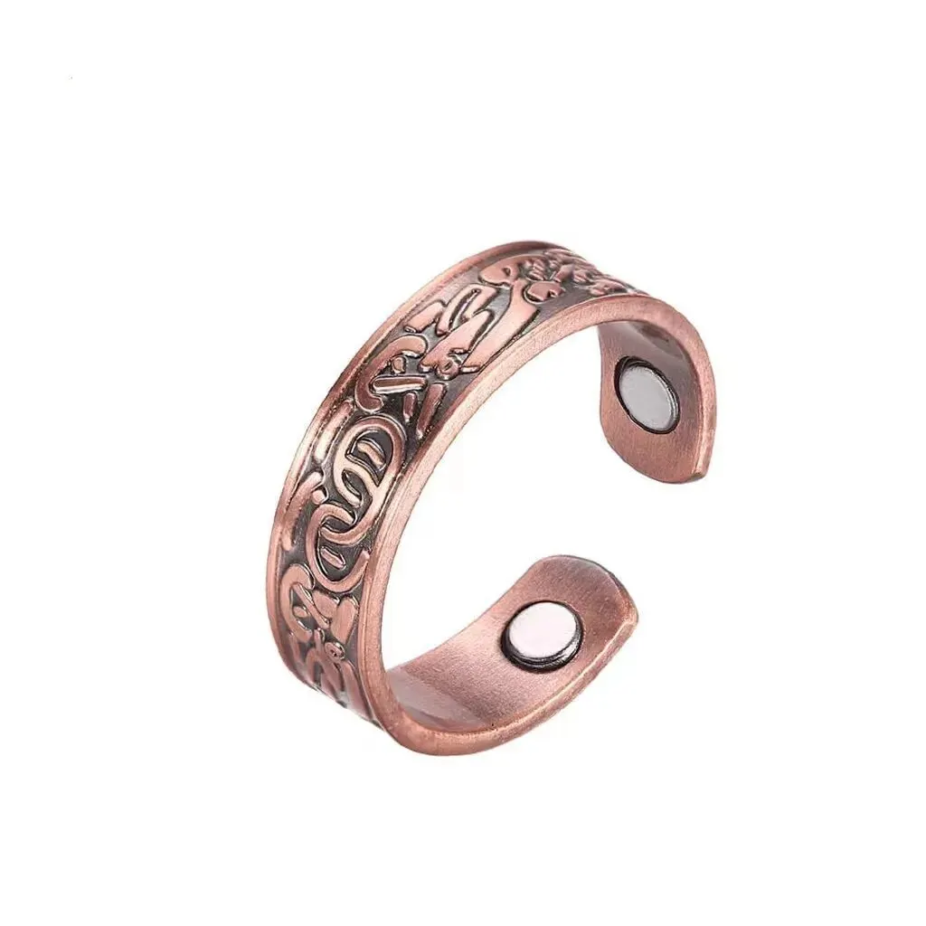 European and American Copper Vintage Simple Double Ring Pattern Magnet Energy Ring Bracelet Set image 3