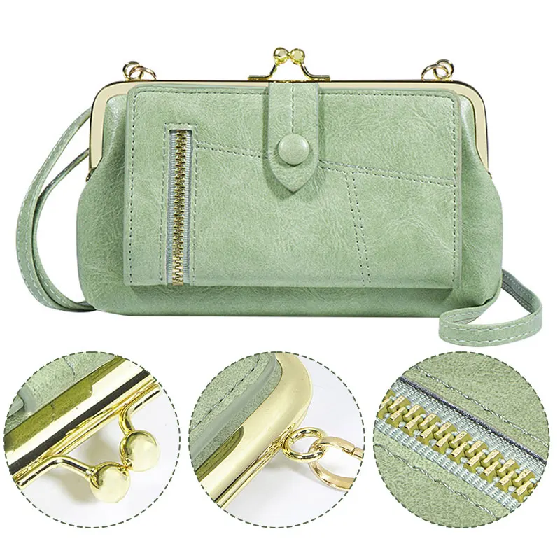 Women Pu Leather Zip Crossbody Shoulder Clutch Bag Purse Wallet Mobile Phone Bag Vintage Fashion Multi-Slot Shoulder Bag