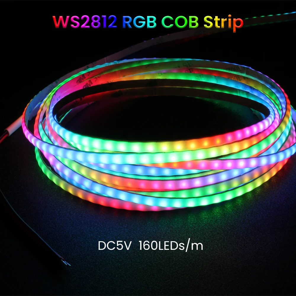5mm PCB COB Led Strip Light DC5V WS2812 Individually Addressable Luces FOB RGBIC 160Led/M High Density Flexible Pixel Lights