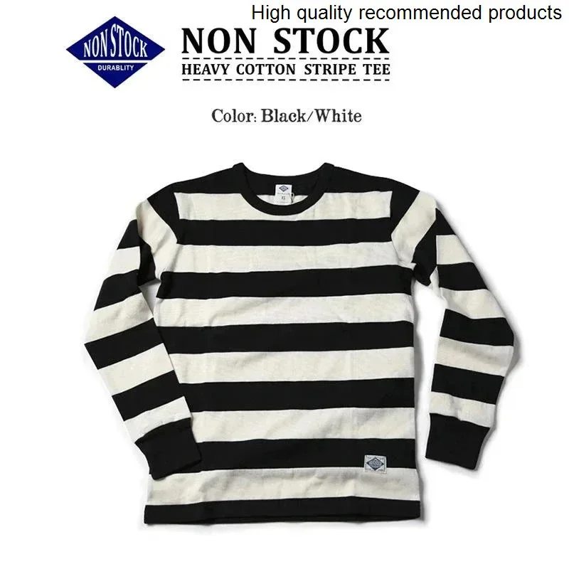 

casual retro NONSTOCK long-sleeve Men's T-shirt Autumn and winter heavy black and white striped motorcycle T-shirt