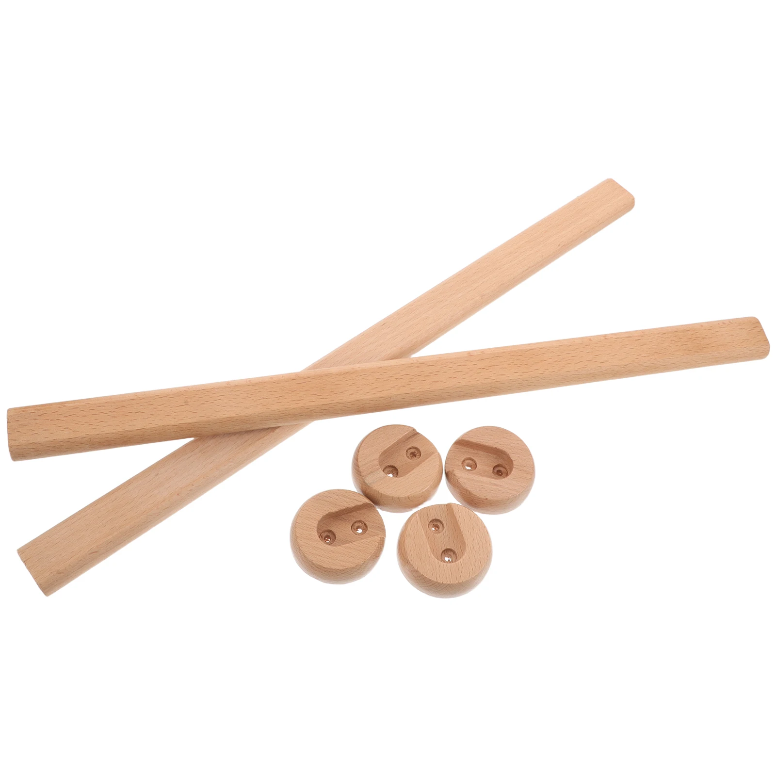 

2Sets Solid Wood Hanging Rod 50Cm Heavy Duty Closet Pole with Flanges Natural Wardrobe Clothes Rail Organizer Storage Solution