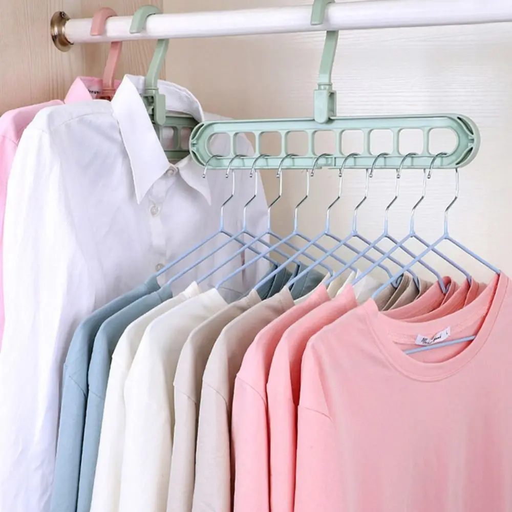 9-Hole Wardrobe Storage Rack Space-saving Anti-slip Foldable Clothes Hanger Multifunctional 360 Degree Rotation