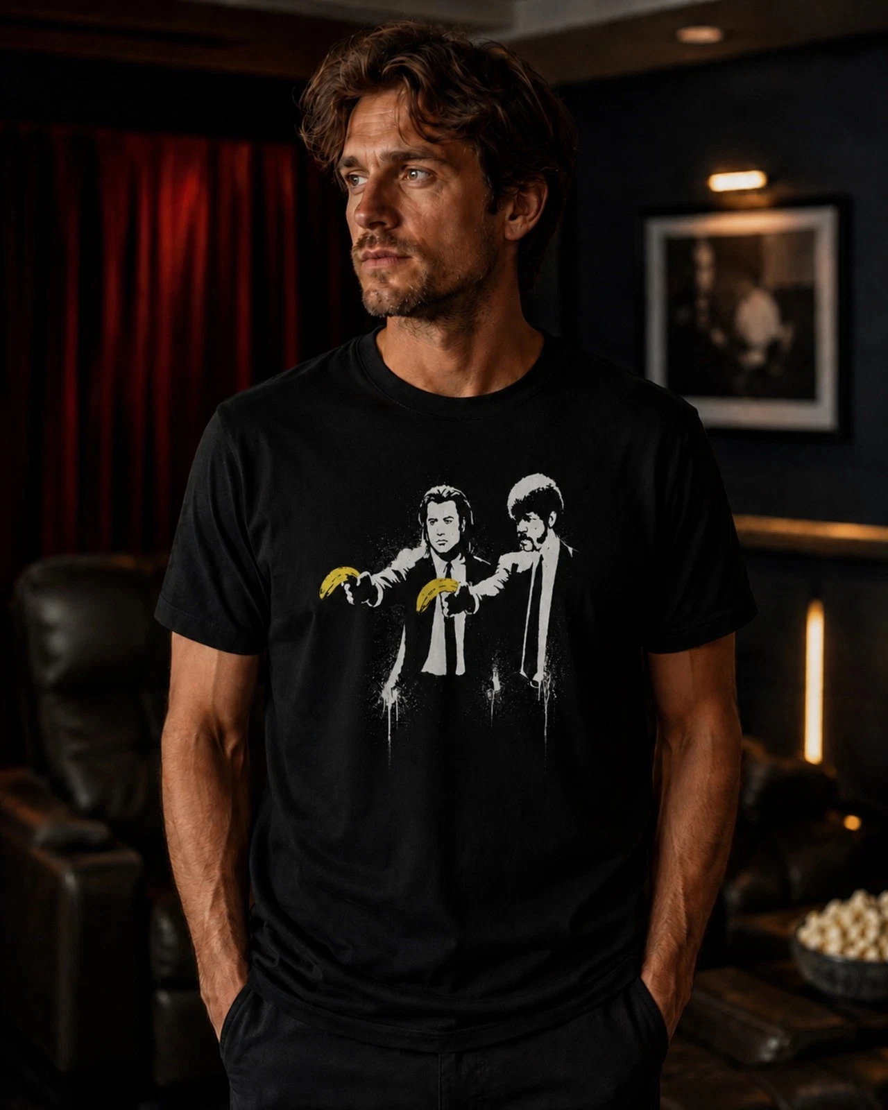 Banksy Pulp Fiction T-shirt  Cult crime movie-inspired casual loose-fitting unisex streetwear tee  oversized t shirt
