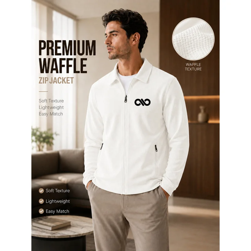 Men's waffle grid zipper jacket - minimalist "infinity" print - lightweight, breathable and comfortable without being stuffy