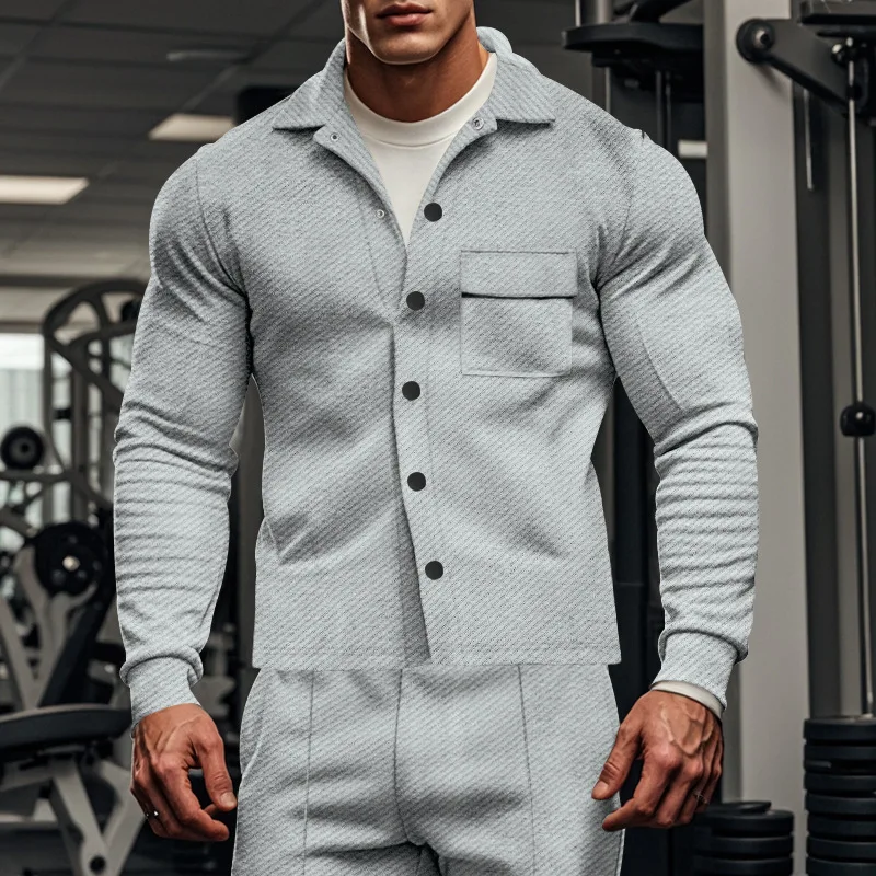 

Autumn Casual Men's Heavy Twill Lapel Long Sleeve Jacket Single-breasted Solid Color Slim-fit Jacket