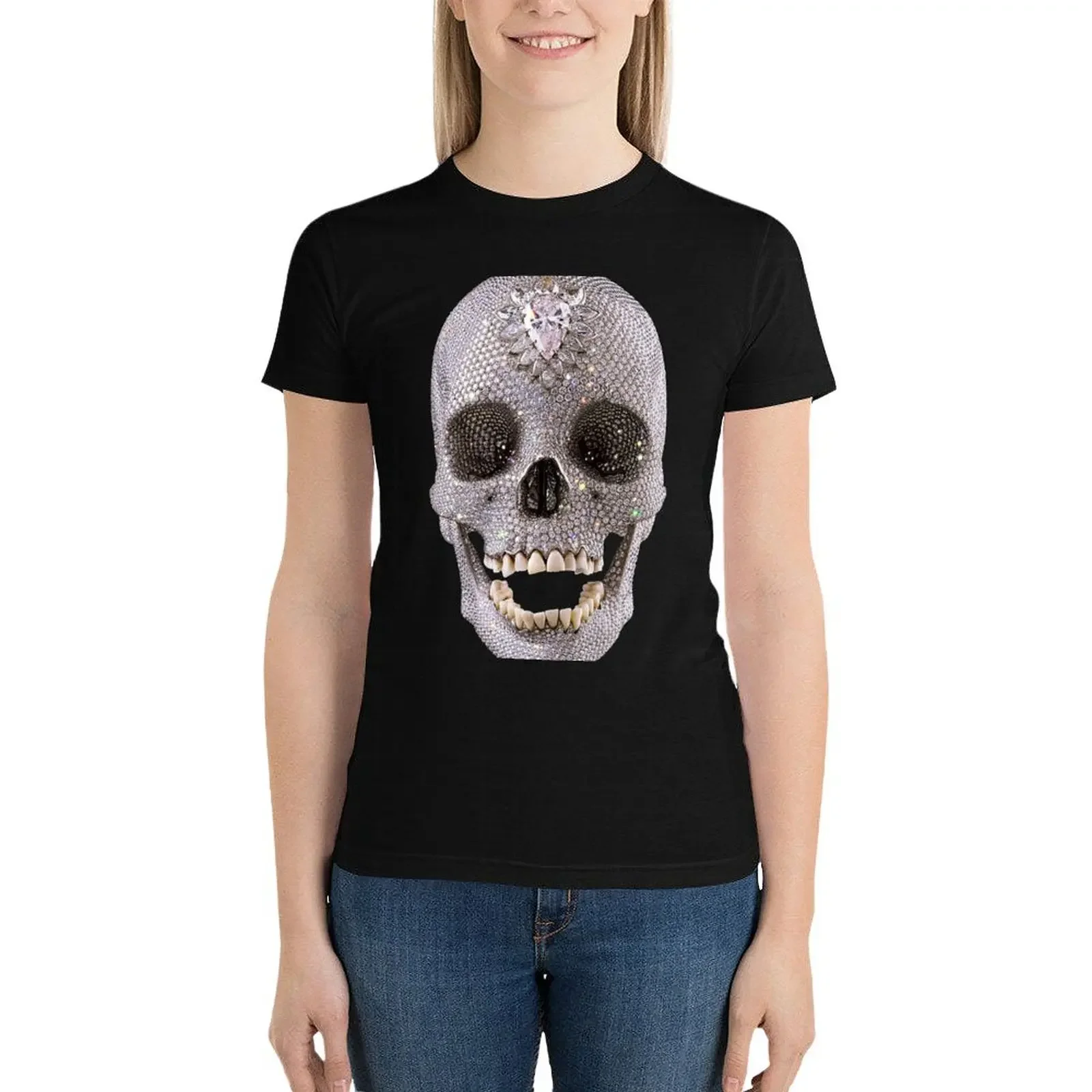 

Diamond Skull Bling Shiny Sparkle Skull Diamond T-Shirt summer tops hippie clothes t-shirts for Women cotton