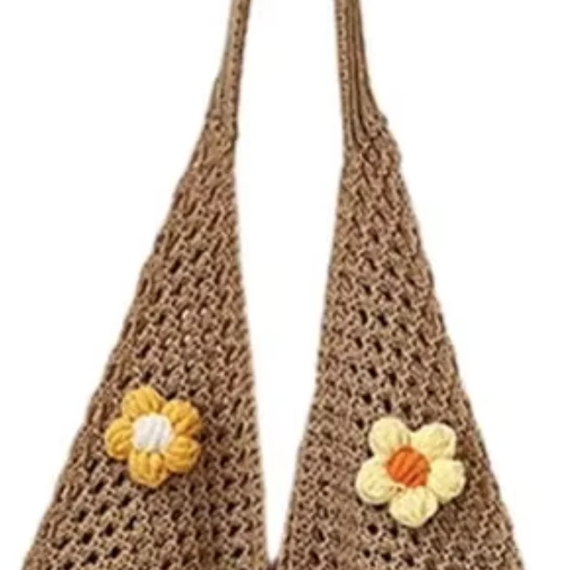 Large Capacity Beach Tote Shoulder Bag with Colorful Flowers Woven Tote for Women Girls Summer Holiday Travel Picnic Shopping