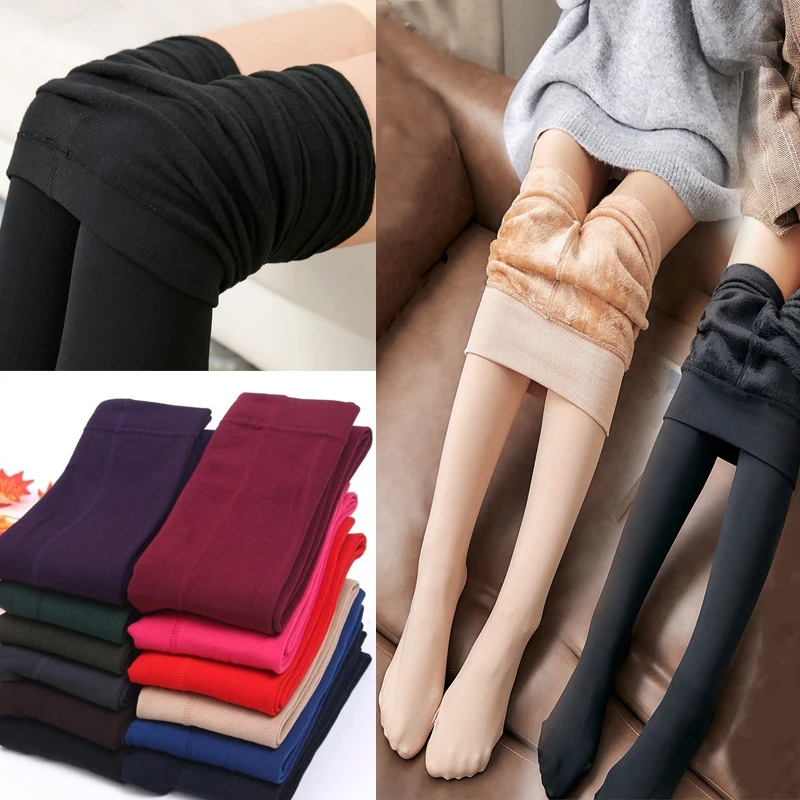 Winter Solid Color Leggings for Women High Waist Thick Velvet Stretch Leggings Black Skin Warm Casual Leggings Can Worn Outside