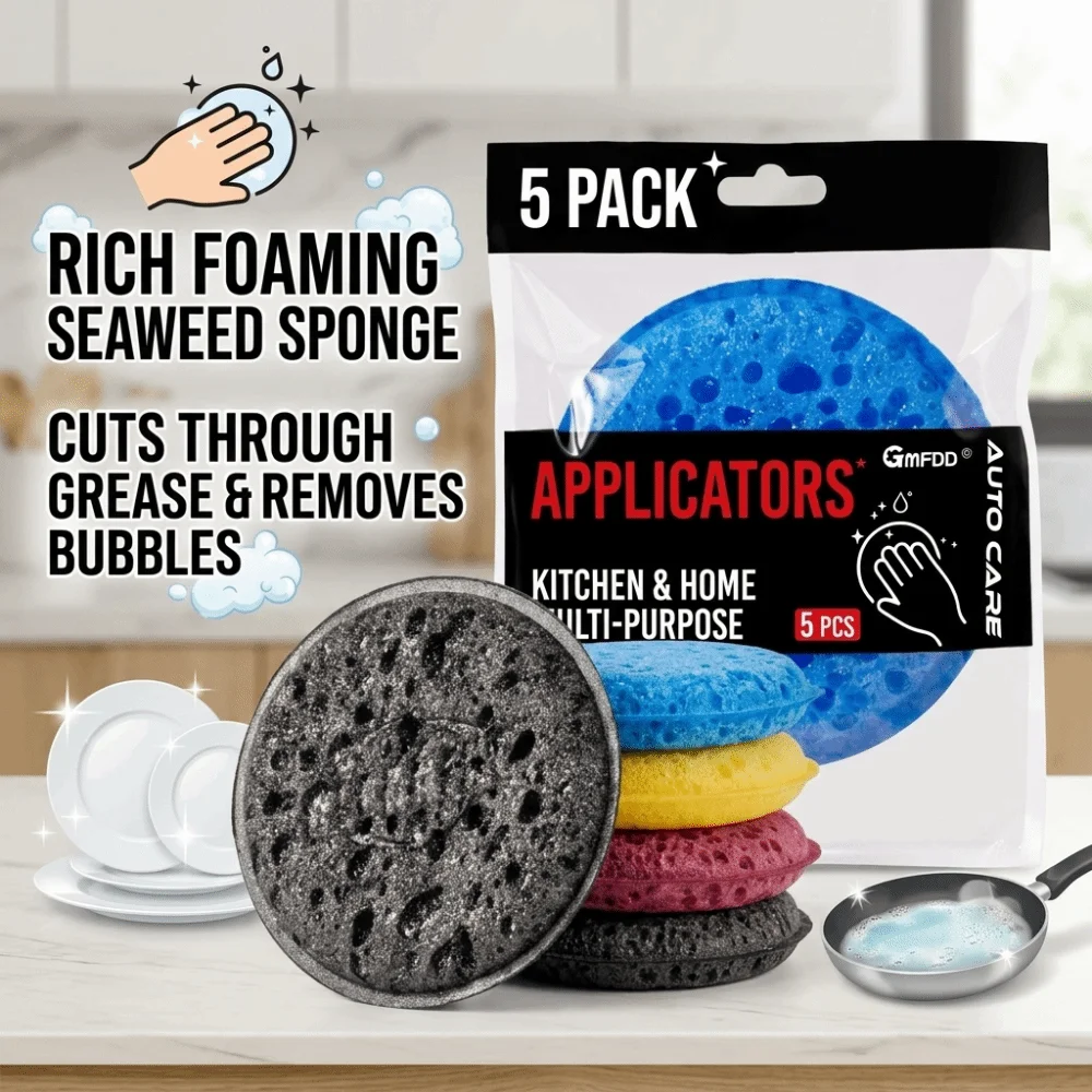 5/10/20pcs Round Kitchen Dishwashing Sponge Non-Scratch Rust Remover Applicators Waxing Sponge Lasting Household Cleaning Sponge