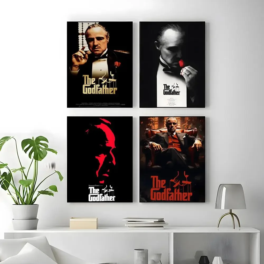 Movie T-The Godfather Poster Self-adhesive Art Waterproof Paper Sticker Coffee House Bar Room Wall Decor