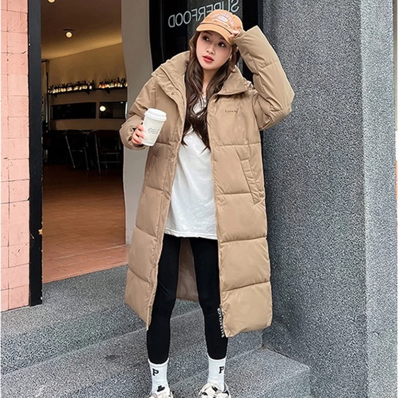 

2025 New Down Cotton-padded Jacket Women's Long Parkas Autumn Winter Loose Tops Hooded Coats Korean Lady Thicken Warm Outerwear
