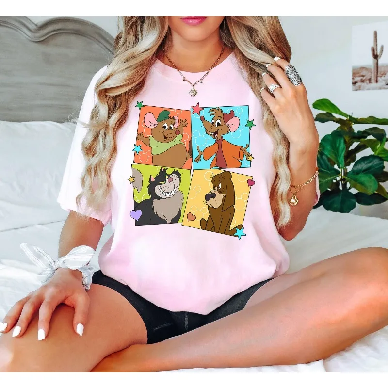 ديزني الأميرة سندريلا شخصية تي شيرت ، غوس ، جاق ، لوسيفر ، برونو المرأة تي شيرت جديد عادية موضة زوجين ملابس الشارع #3