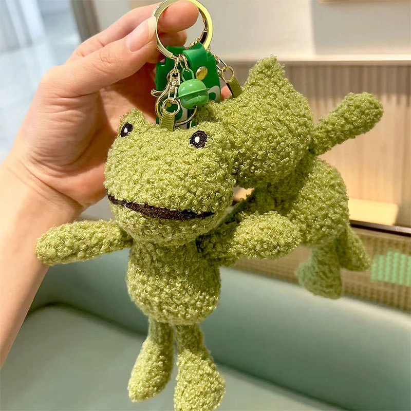 Cartoon Ugly Smiling Face Green Frog Plush Doll Keychain Pendant Fashion Coin Bag Ornaments Keyring Lanyard For Keys Gift