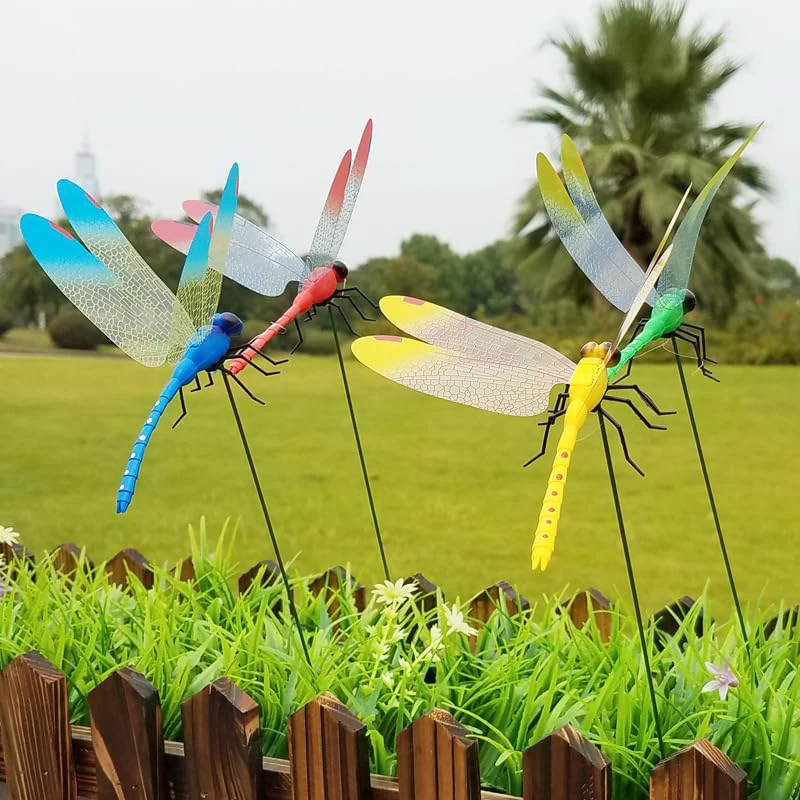 

6pcs Fake Dragonfly Clip Garden Stake Decoration Simulated Dragonfly Pole Holder Fly Repelling Outdoor Pests Deterrent Device