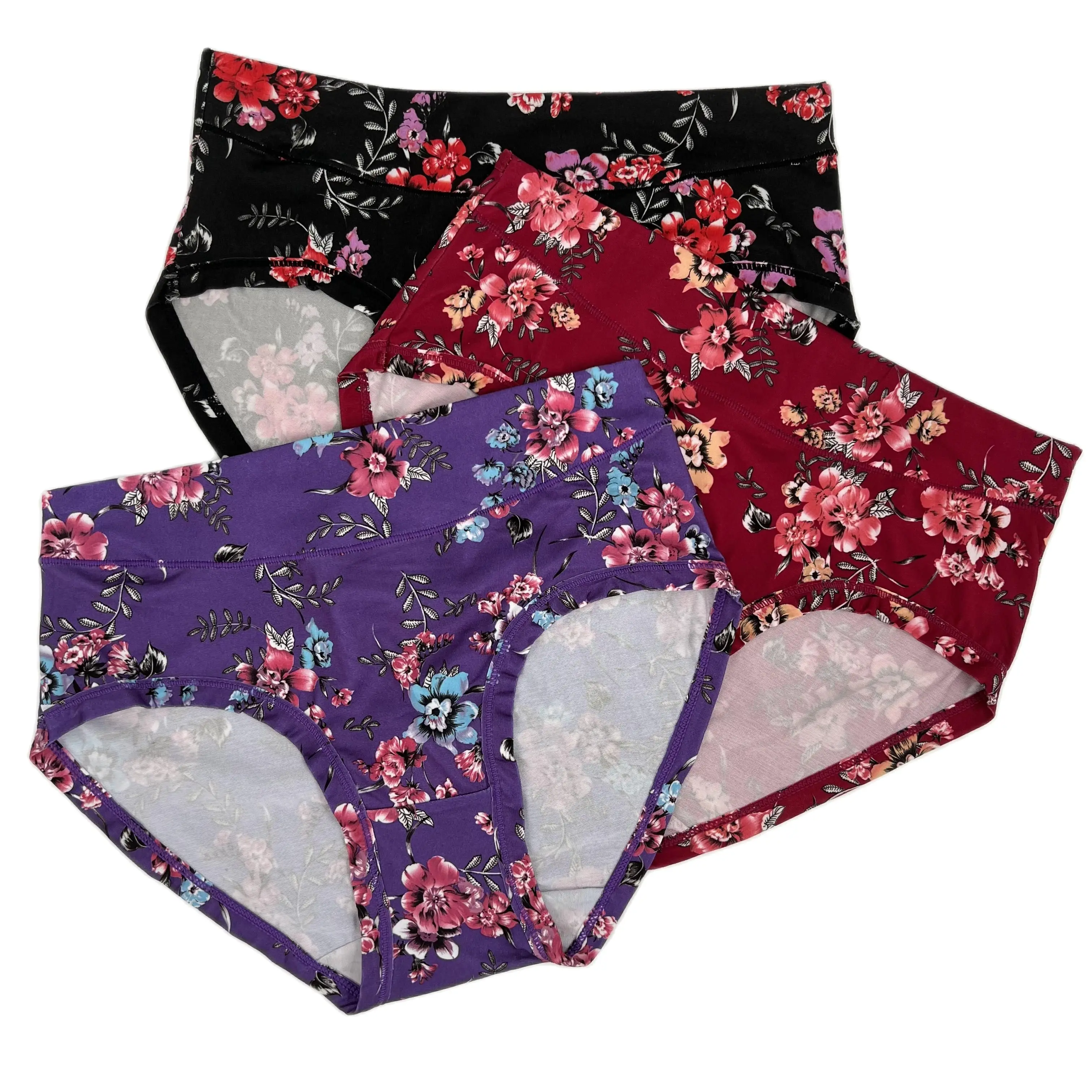 Bragas con estampado Floral para mujer, ropa interior de talla grande, bragas de cintura media, calzoncillos suaves de Modal