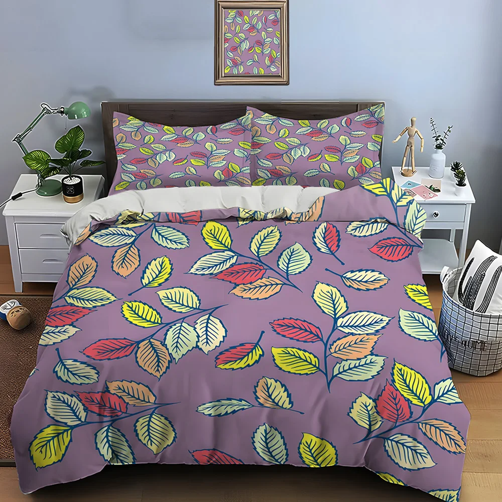 Colorful leaf pattern background Print Soft Comfortable Duvet Cover Bedding Set Included 1*Duvet Cover  2*Pillowcases