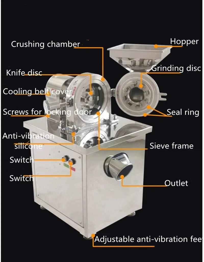 120Kg/h High Speed Stainless Steel Bean Seed Sugar Salt Grinder/Spice Grinder