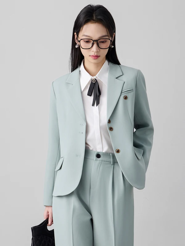 Light Green Women's Suit Jacket Fashionable Elegant Color Spring New Arrival High-End Feel Small Size Friendly Button Detail