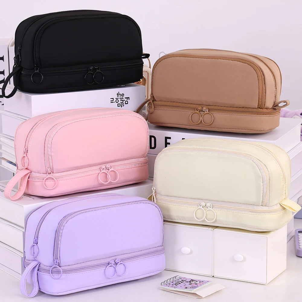 4 Compartment Pencil Case Multi-layers Student School Stationery Supplier Pencil Storage Bag Partition Pen Divider Pen Bag