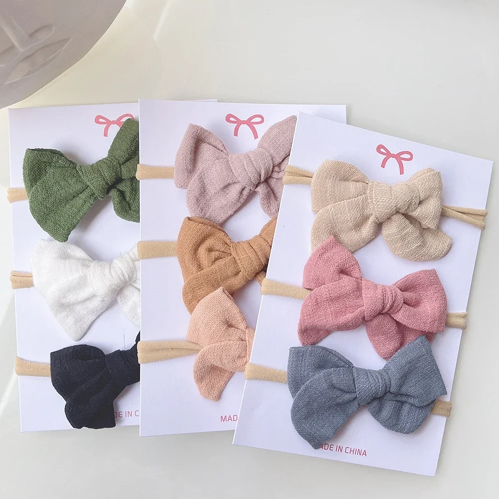 3Pcs/Set Hair Accessories For Baby Girl Solid Color Cotton Nylon Newborn Turban Hair Band Children Bows Headband Headwear Baby