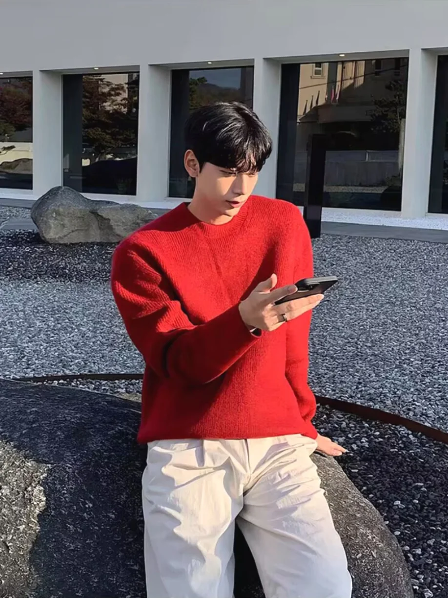 

Slim Fit Long Sve Knitted Sweater Boys Core Spun Yarn Wool Modal Thin Base Layer T-irt Casual Spring Autumn round Ne