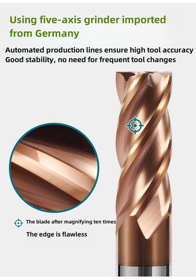 HRC55 4 Flute End Mill Nano Coating Tungsten carbide milling cutter CNC Router Bits 5x13x6x50 7x20x8x60 6x24x6x75 20x90x20x200