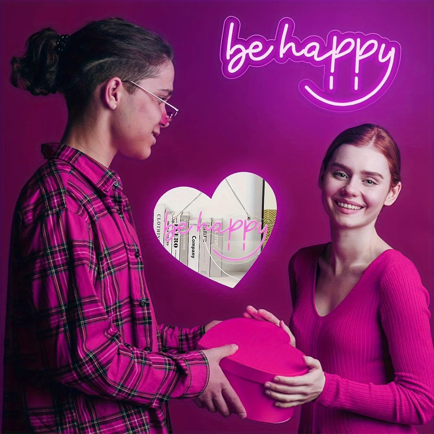 Be Happy Neon Light, dekoracja pokoju list Neon światła, przenośny znak różowa dioda LED, prezent na przyjęcie, dekoracja ścienna do sypialni w domu