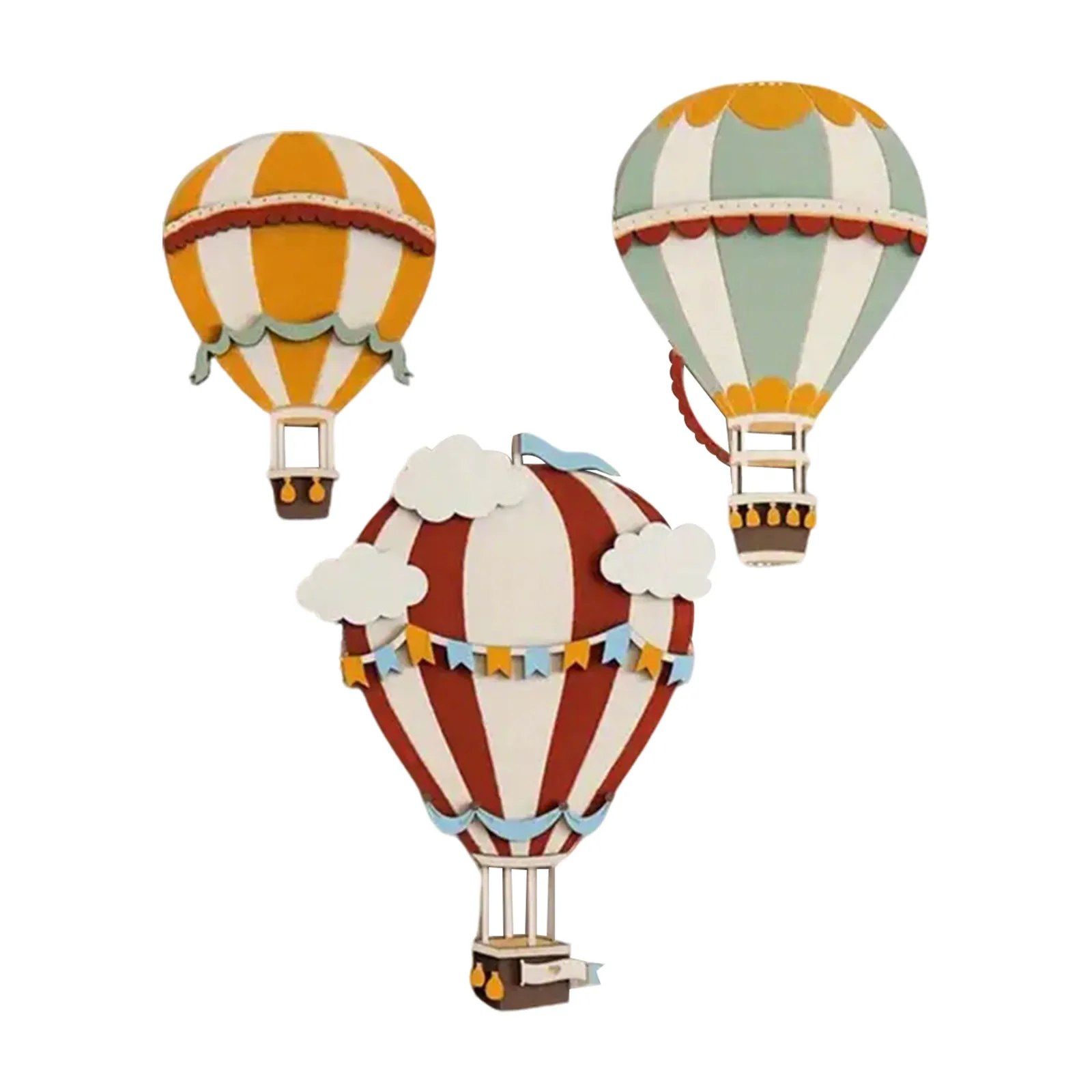 3pcs Wooden Hot Air Balloon Cutout Pieces Hanging Ornaments Nursery Room Wall Embellishment Back to School Decorations