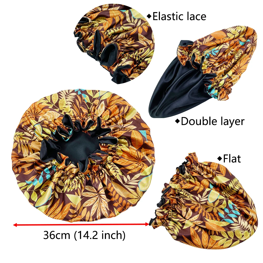 Large Women Satin Bonnet Hat Double Layer Reversible Sleep Cap Silky Soft Night Sleep Cover Cap Lady Hair Styling Accessories