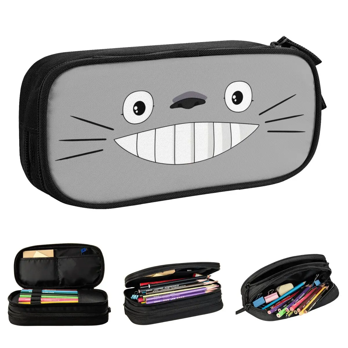 Cartoon T-TotoroS Face Pencil Case Anime Pencilcases Pen for Girl Boy Large Storage Pencil Bag School Supplies Zipper Stationery