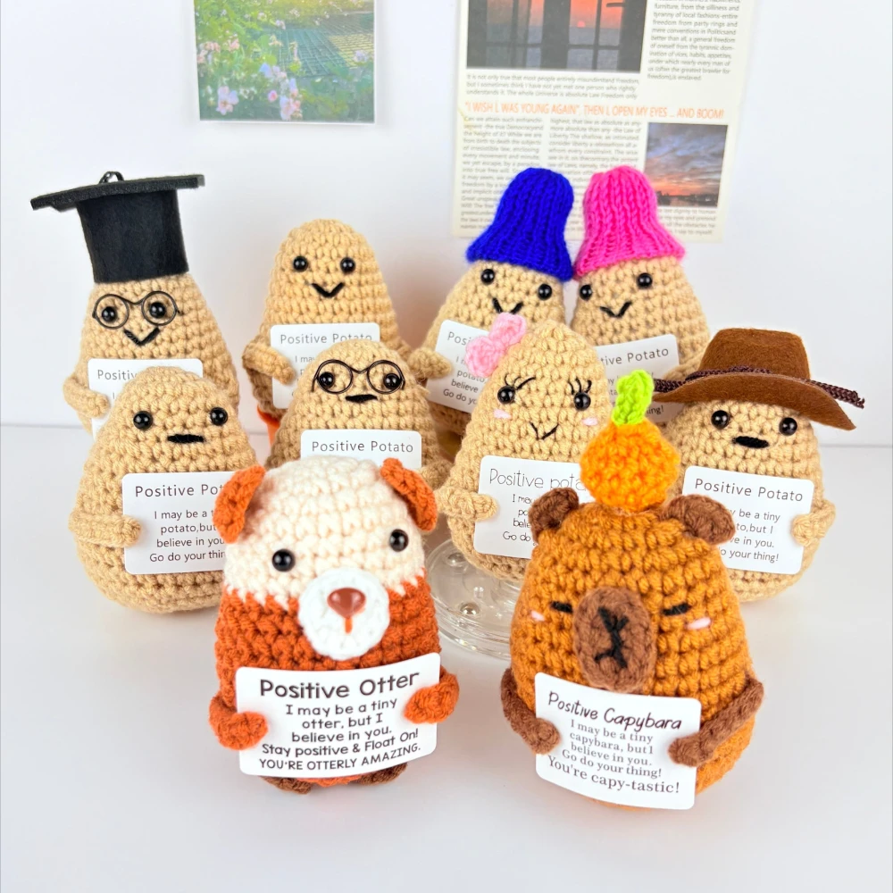 Handmade Positive Energy Potato Doll Home Decoration Mini Plush Knitting Wool Cat Dog Doll Cute Birthday Gifts Office Room Decor