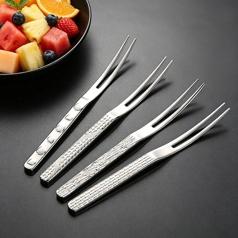 LMM stainless steel fruit fork thickened household light luxury creative moon cake two-tooth fork