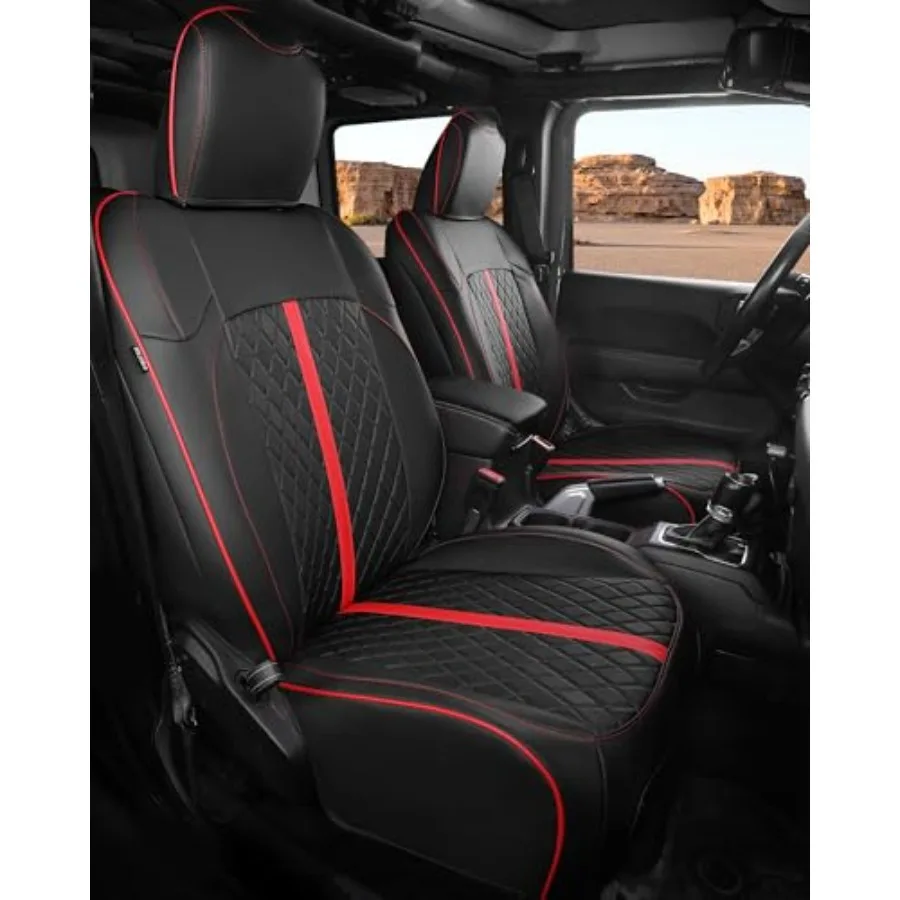 

Чехлы для сидений Jeep Wrangler 4-дверные JL 2018-2026, полный комплект, люксовые, водонепроницаемые, из кожи, черно-красные