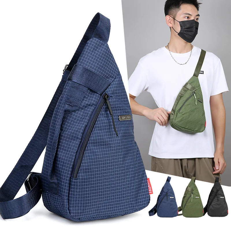 

Lightweight nylon checkered men's chest bag, multi-functional water-resistant single-shoulder bag, men's travel crossbody bag