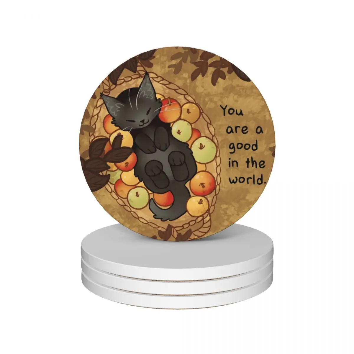 

You Are a Good in the World Apple Basket Kitten Ceramic Coasters (Set of 4) tile personalize Coasters