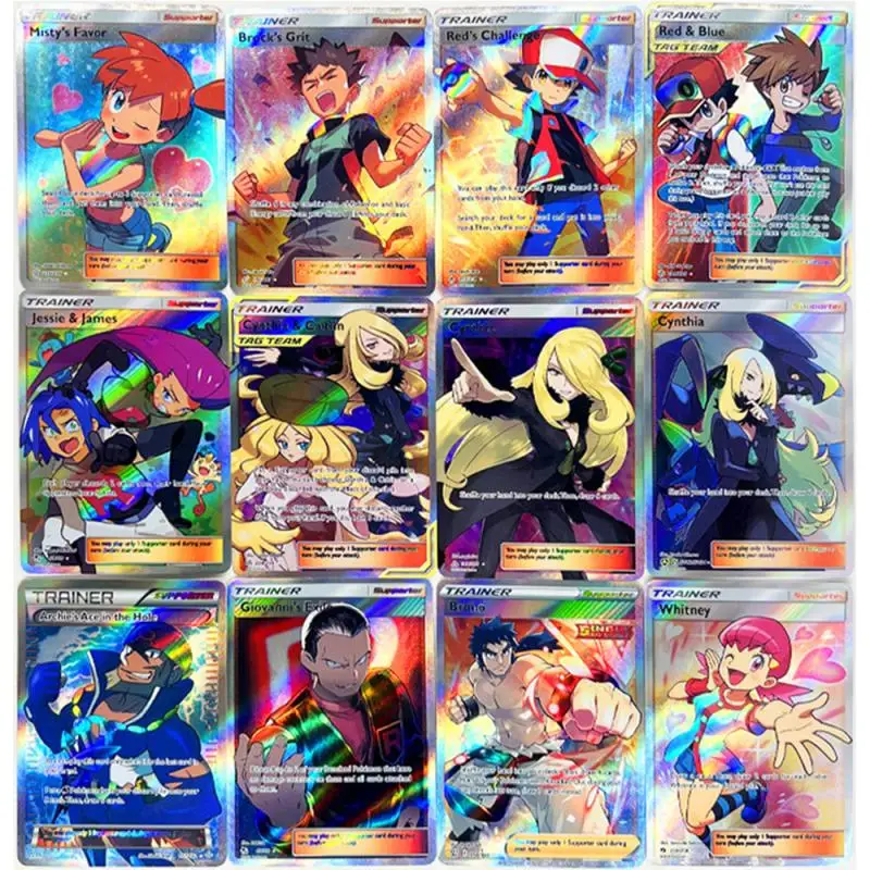 55PC/Set Anime Pokemon DIY ACG Laser Flash Card Misty Ash Ketchum May Toys for boys Collectible Cards Christmas Birthday Present