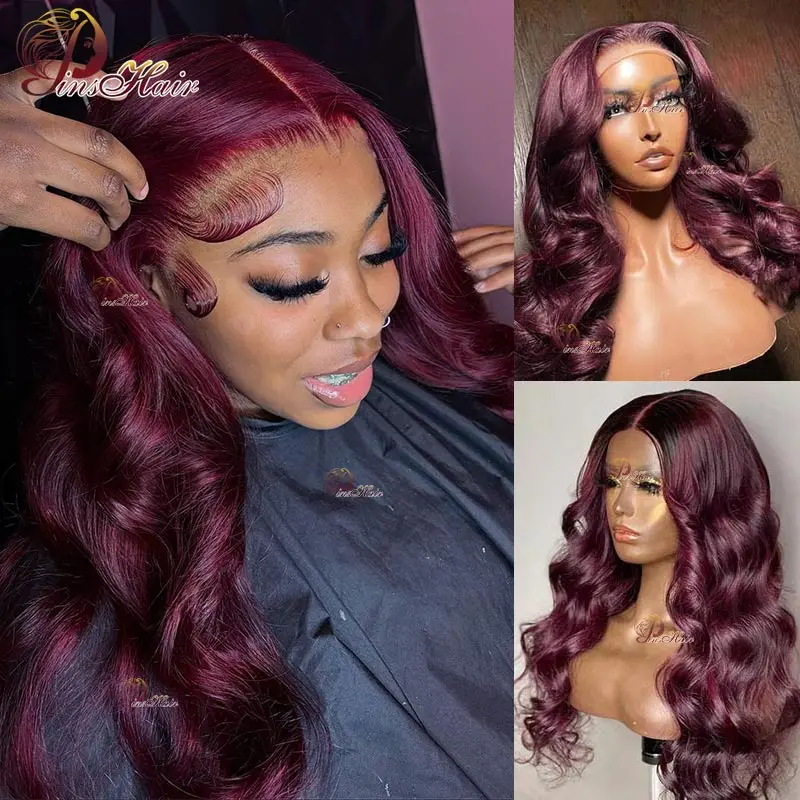 Burgundy Body Wave Lace Front Human Hair Wigs For Women PrePlucked Remy Human Hair 13X4 Lace Front Wig 99J Color Lace Front Wig