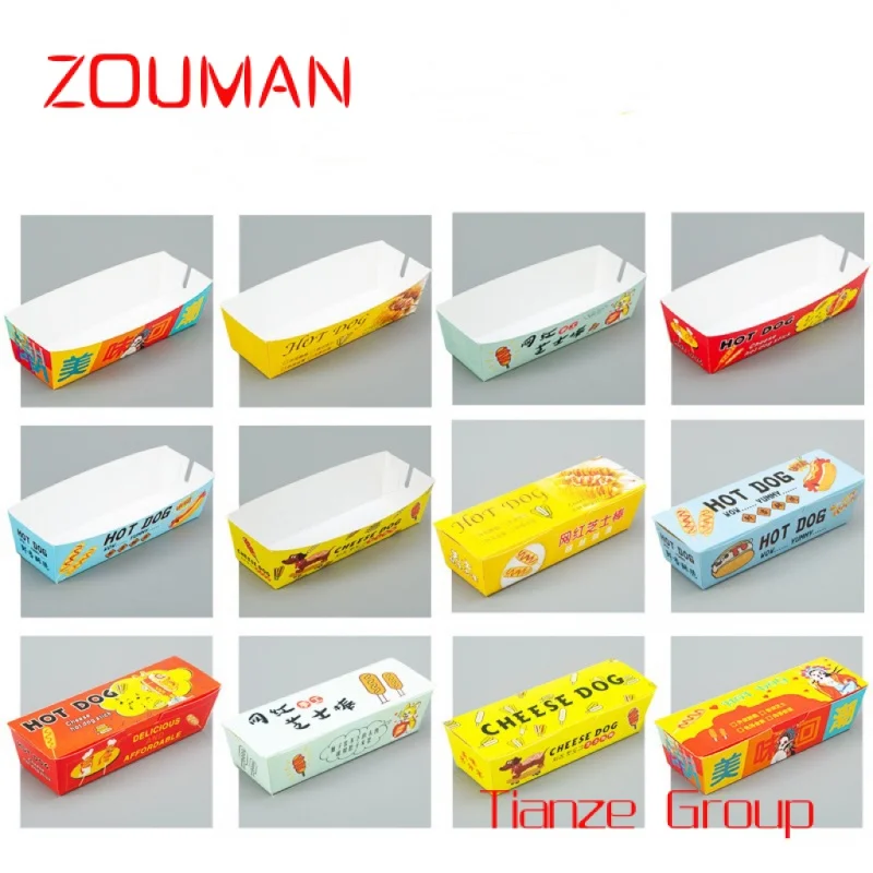 Custom , Custom hot dogs box Hot Dog Packaging Paper Box Disposable Food Container Takeaway Hot Dog Tray for food